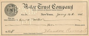 Theodore Roosevelt signed Check